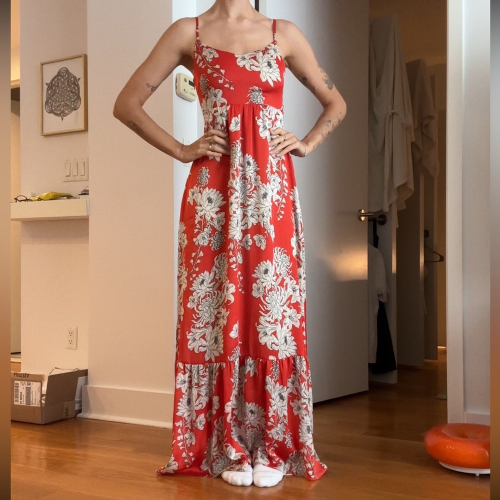 Hallhuber Deep Orange Floral Maxi Sundress